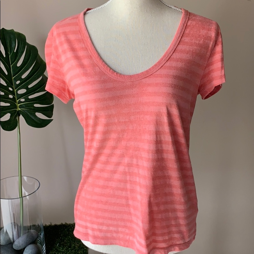 Scoopneck striped short sleeve shirt, M